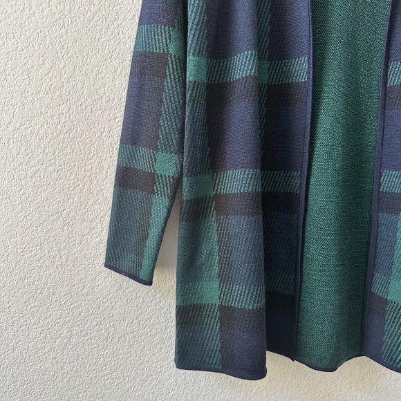 $ 198 Talbots Navy & Green Plaid 100% Pure Merino Wool Open Long Cardigan Size S - Picture 6 of 7